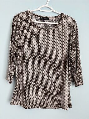 Ashley Blue Black & Cream Geometric  Scoop Neck Top